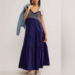 Free People Bluebell Maxi Smocked Sun Dress Tie Strap S